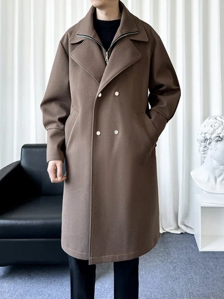 

Мужское шерстяное пальто средней длины ниже колена, двубортное, осенне-зимнее, модное, теплое, однотонное, длинное пальто-пальтошерпа