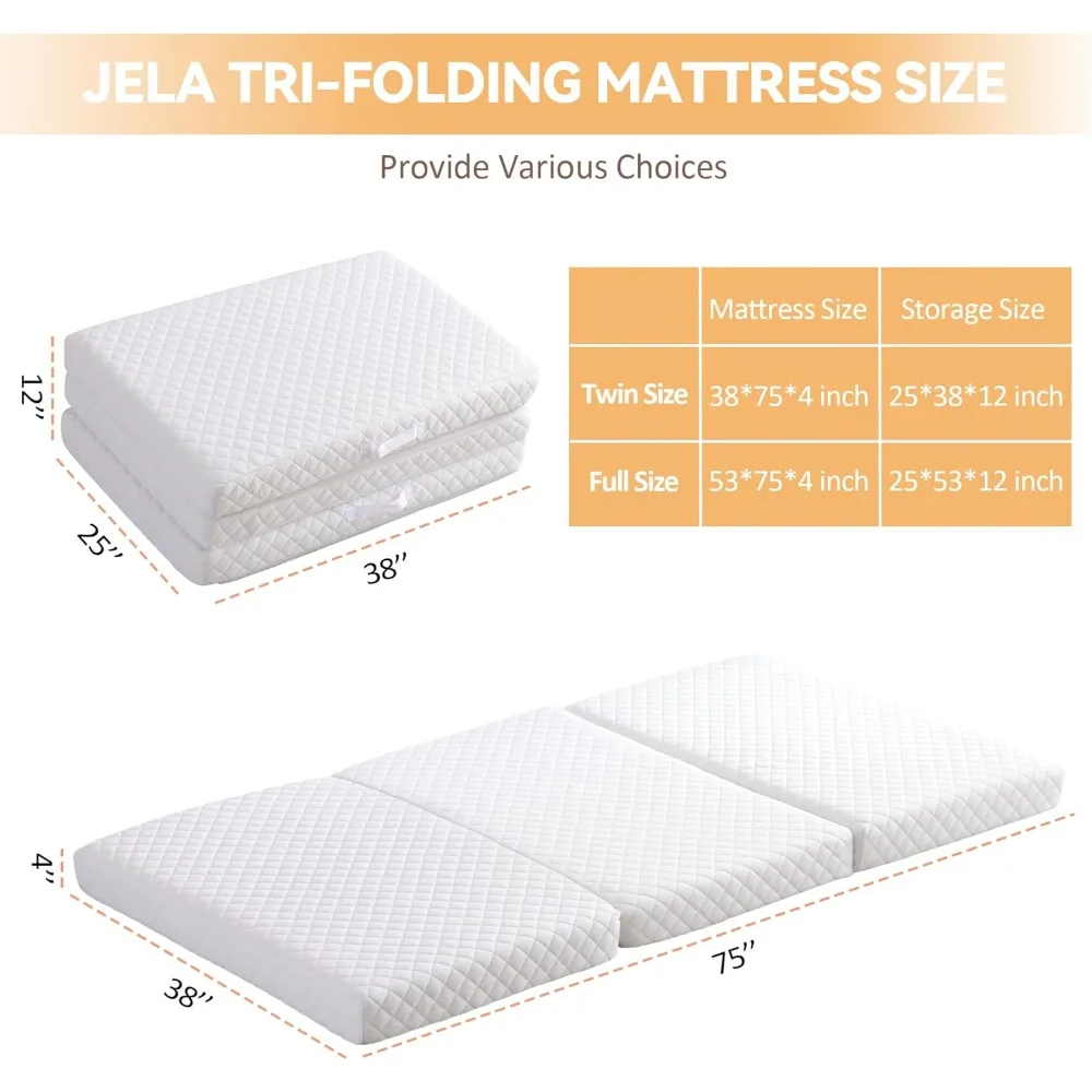 Camping Portable Mattress Three Fold Mattress With Storage Bag and Waterproof Lining Summer Bed Pad Guest (38x75x4 Inch Floor