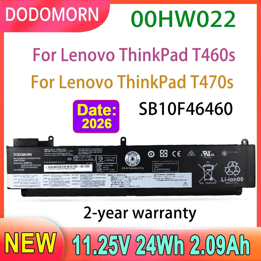 DODOMORN Laptop Battery Compatible with For Lenovo ThinkPad T460s T470s Series 01AV406 00HW025 00HW024 SB10F46460 24Wh