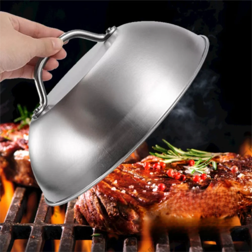 Edelstahl-Ofen-Rakel-Abdeckung, gewölbt, rund, 6/9 Zoll, Käse-Schmelzkuppel mit Griff, Grill-Werkzeuge, Bratpfannen-Abdeckung, Camping