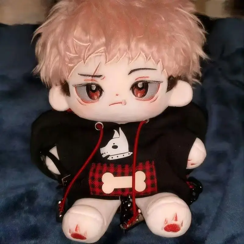 

20cm Plush Doll Clothes Red and black hooded sweatshirt with little dog pattern Toys Accessories Idol Doll Outfit Suit Universal