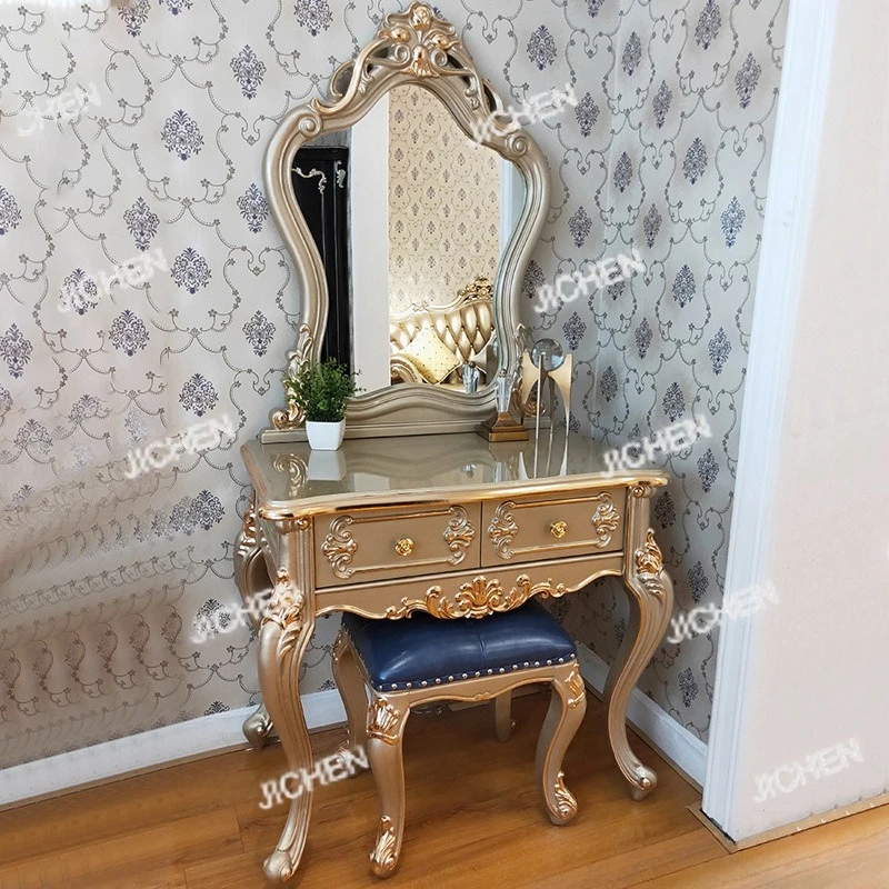 

High-end European style dressing table combination solid wood carved master bedroom dressing table stool 0.8 meters model