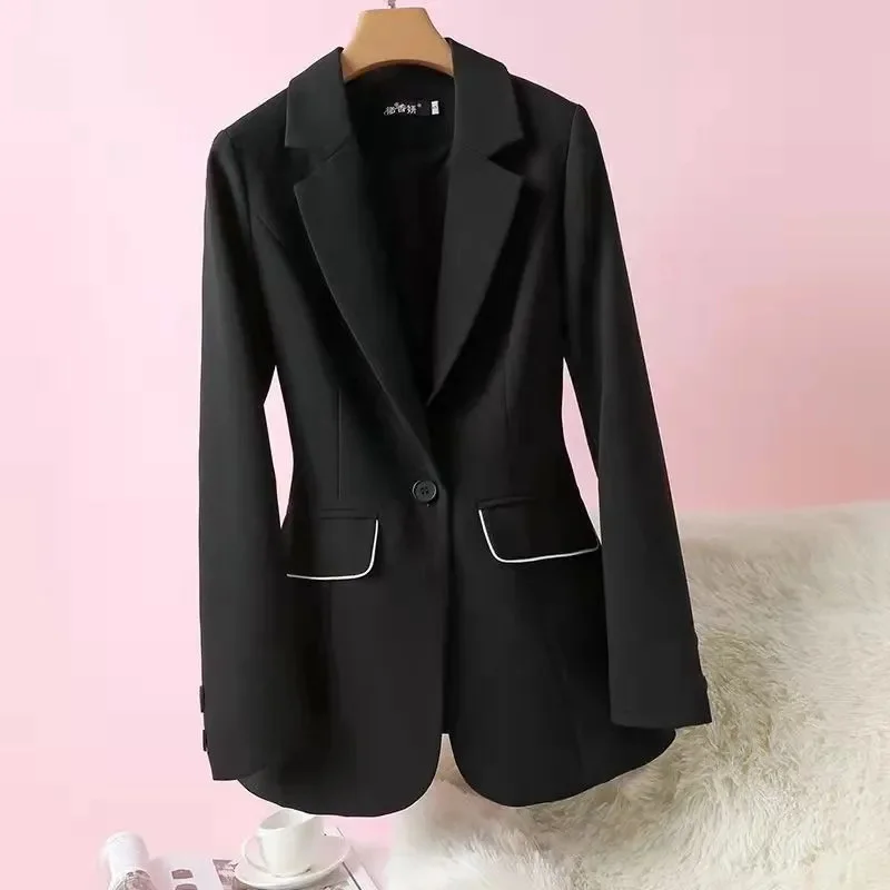 2023 Fashion Simple and Versatile Black Suit Coat Women\'s Spring Small Suit Slim Temperament Top High Grade Non iron Suit Waist