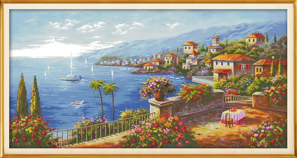 

Mediterranean style cross stitch kit aida 14ct 11ct count print canvas cross stitches needlework embroidery DIY handmade