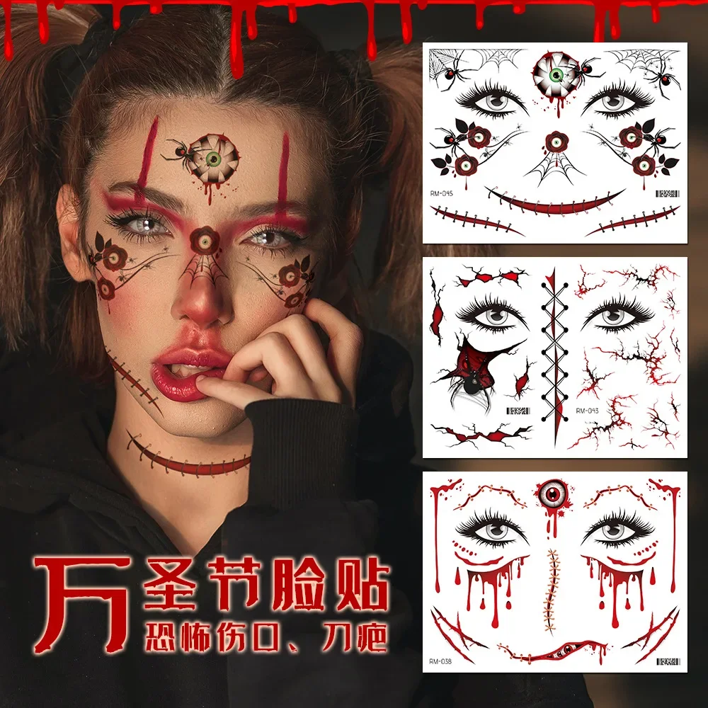 1PC Halloween Fun Disposable Facial Tattoo Sticker Fake Bite Mark Scab Blood Neck Non Toxic Temporary Makeup Creative Accessory