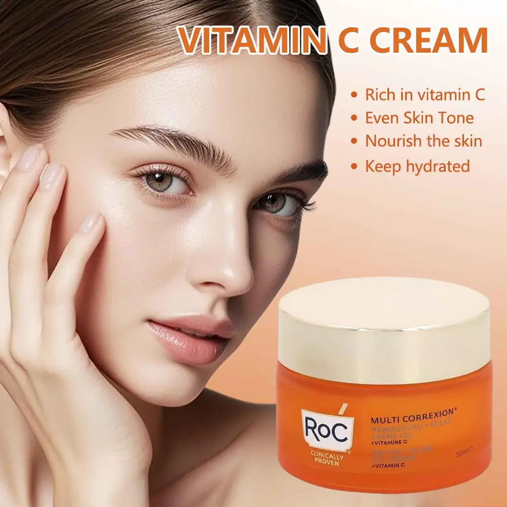 ROC فيتامين C كريم وجه تبييض طويل الأمد ترطيب تحسين الخطوط الدقيقة البشرة الباهتة كريم حمض الهيالورونيك العناية بالبشرة