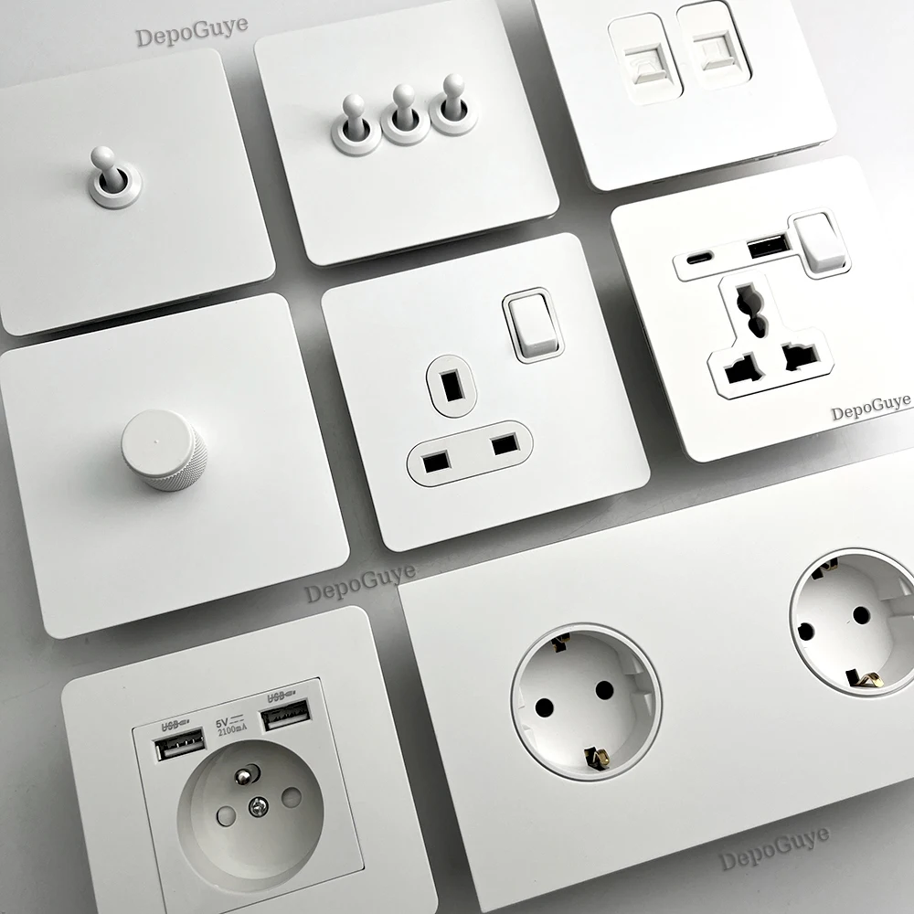 Interruptor de palanca, interruptor de acero inoxidable blanco, Panel de lámpara de pared Retro, enchufe USB tipo c de la UE, Francia, atenuador de luz de pared Universal