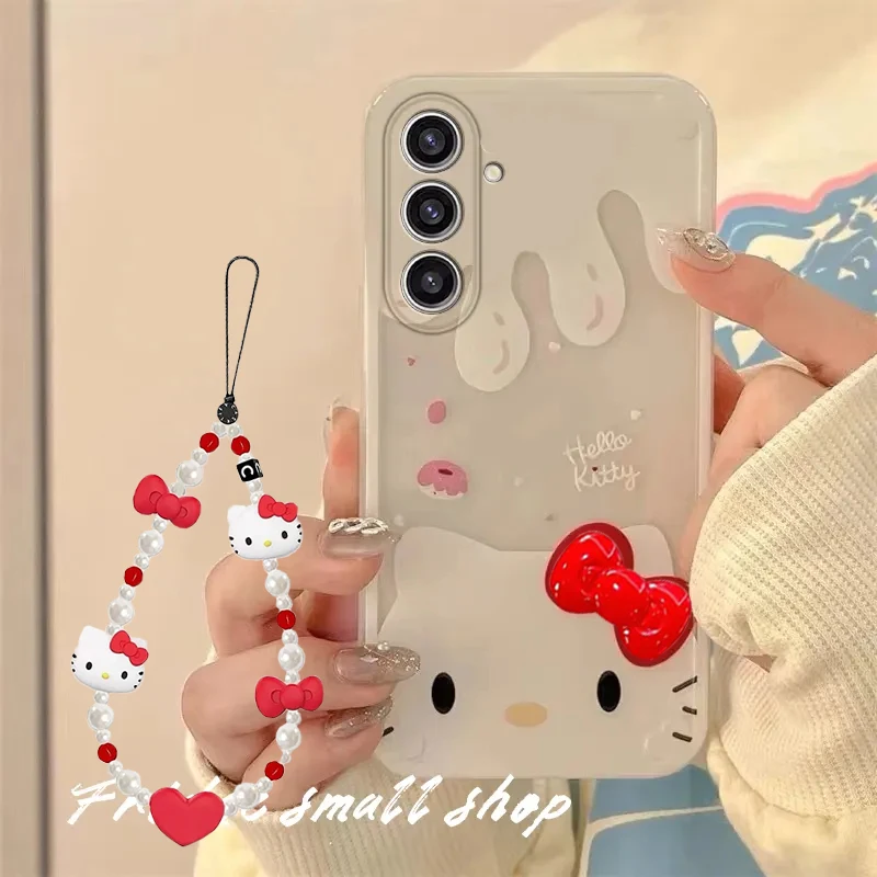 Sanrio Cream Hello Kitty Cute Lovely Phone Case For Samsung A14 15 25 35 52 53 54 55 5G S 21 22 23 24 FE Ultra Plus 5G Y2K Cover