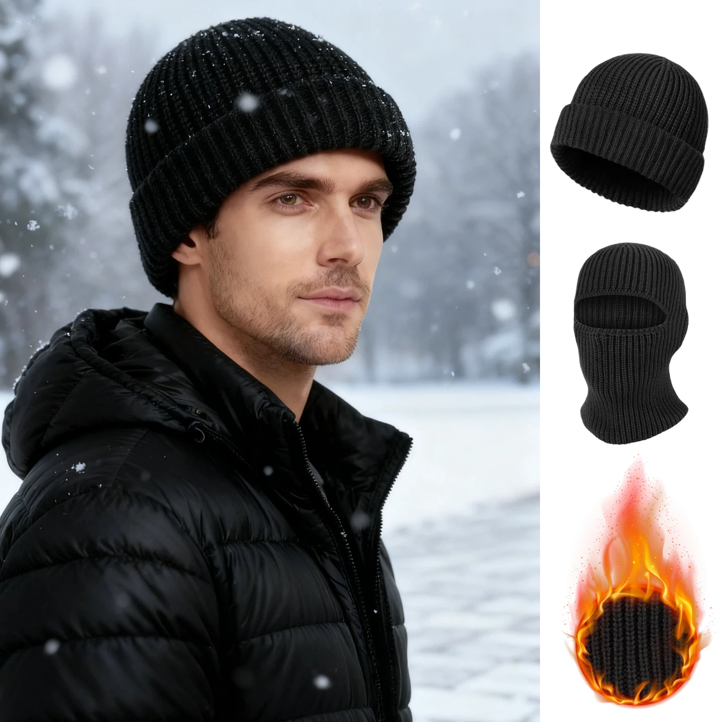 قبعة صغيرة محبوكة بطبقة مزدوجة للجنسين، قناع تزلج شتوي مقاوم للرياح 2 في 1 للتزلج وركوب الدراجات والمشي لمسافات طويلة في الهواء الطلق #2