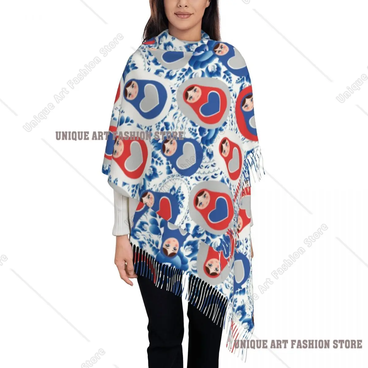 

Custom Print Russian Matryoshka With Hearts Scarf Women Men Winter Warm Scarves Babushka Dall Shawl Wrap