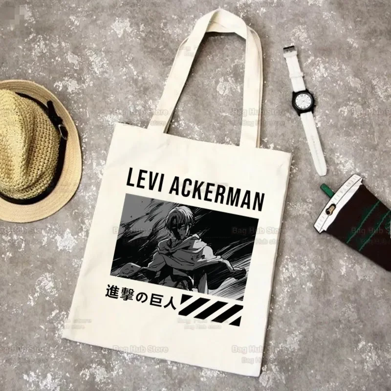 Bolsa de compras de Anime Attack On Titan Levi Ackerman Eye Bolsa de Yute para compras de comestibles Bolsa de compras