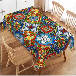 Mexican Ethnic Patchwork Mandala Waterproof Tablecloth Kitchen Table Decor Washable Rectangle Table Cloth for Mexico Party Decor