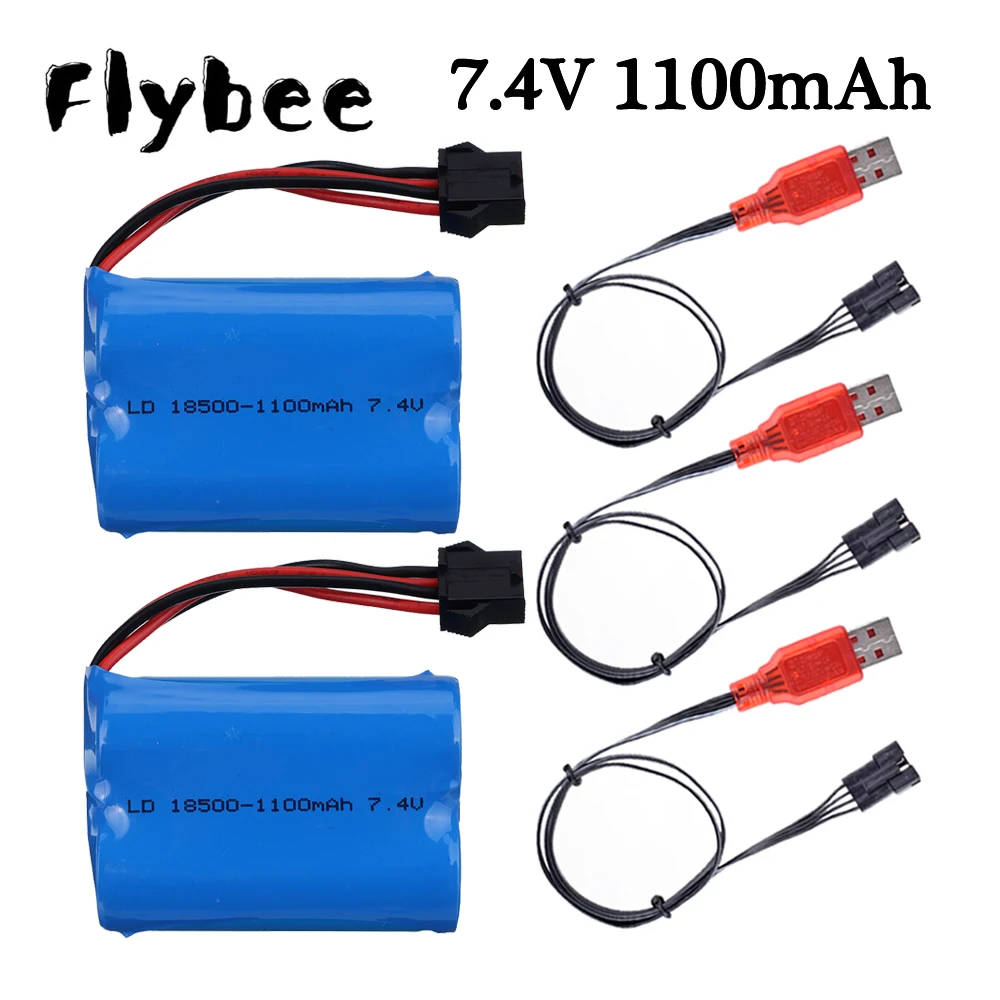 (SM-4P Plug) 7.4V 18500 1100mAh 2S Li-ion Battery For RC Boat HJ808 HJ813 HJ815 UDI 001 UDI001 HQ960 High-speed Boat Battery