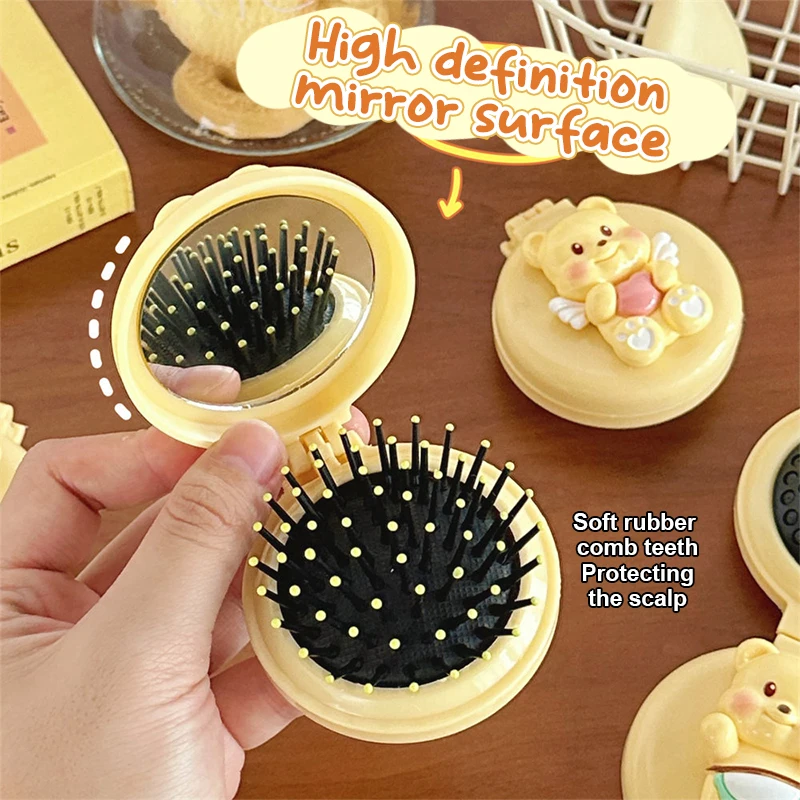 Mini Bear Foldable Head Massager Cartoon Air Bag Hair Comb Anti Static Styling Accessories Portable Children Girl Hair Brush