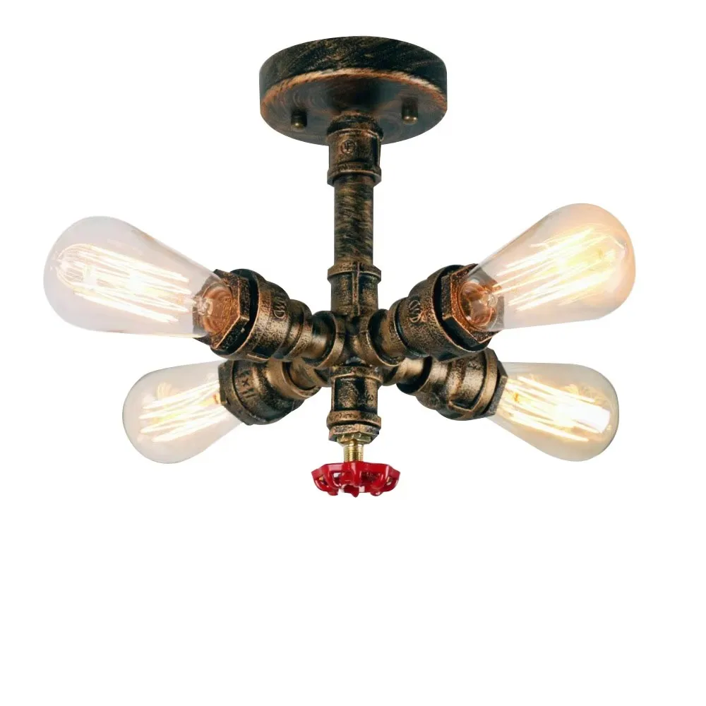 

Loft Chandelier Ceiling Light Vintage Multi Heads Water Pipe Living Room Bedroom Ceiling Lamp Dinging Room Lighting Fixture