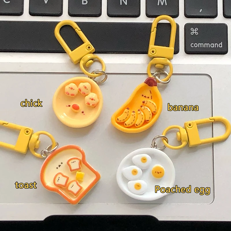 Cute Cartoon Poached Egg Banana Toast Keychain Creative Breakfast Food Keyring Backpack Decoration Bags Pendant