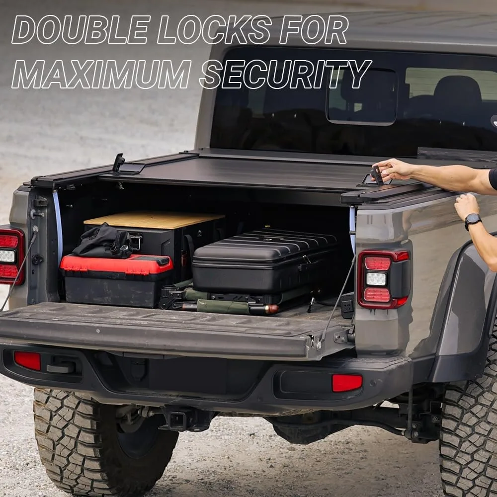 MR قابل للسحب شاحنة صلبة السرير Tonneau غطاء T-فتحة القضبان يناسب 2019-2025 فورد رينجر 5 '(61") صندوق مسحوق المغلفة ماتي الأسود الشب