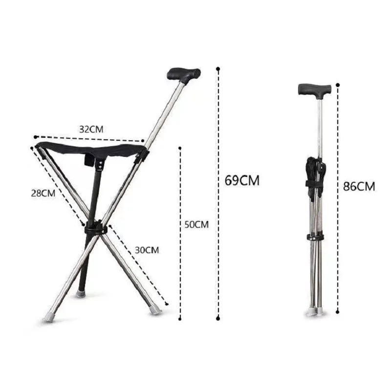 Climbing Stick Outdoor Multifunctional Triangular Stool Foldable Ultra-light Stainless Steel Travel Crutches for the Elderly