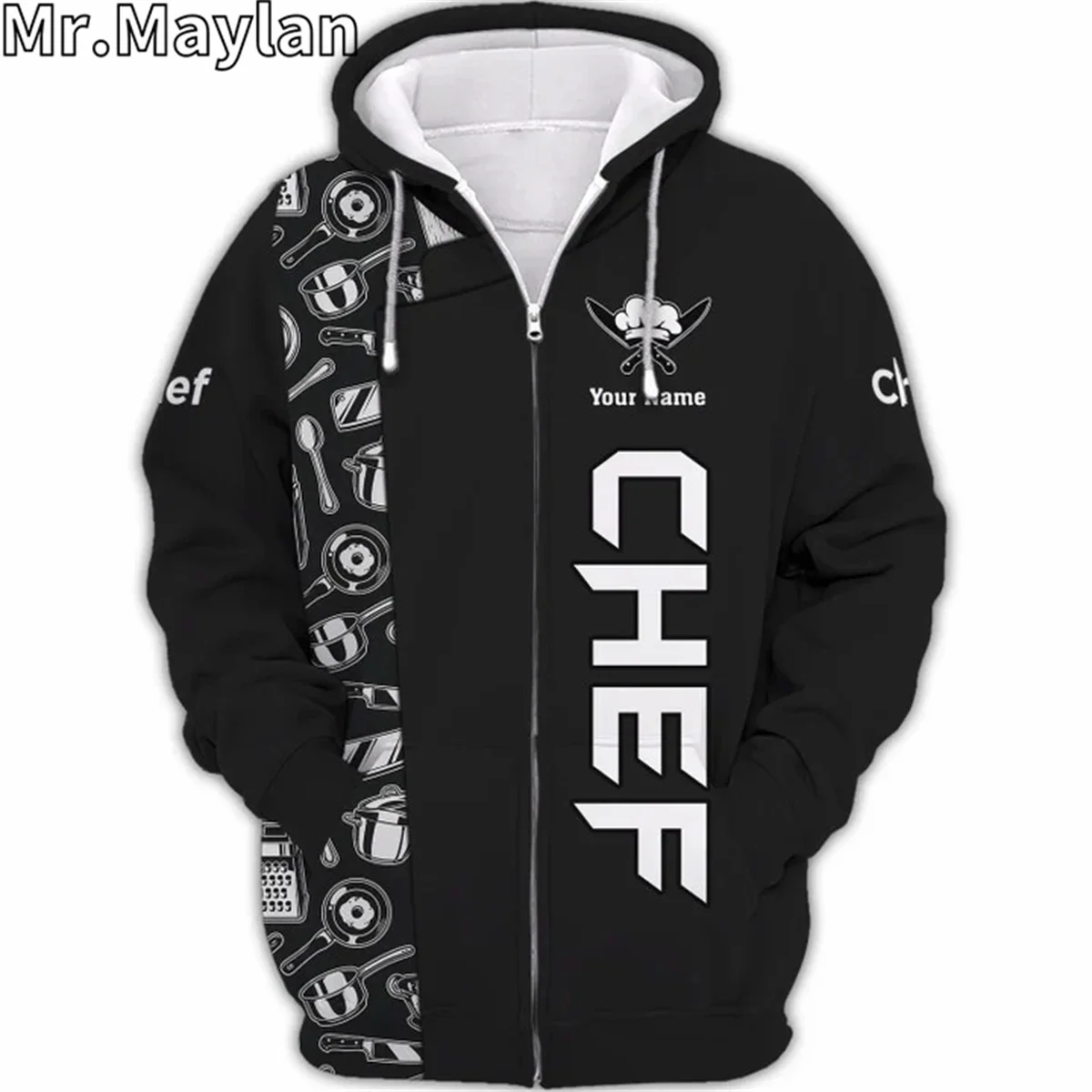 CUSTOM NAME CHEF UNIFORM CHEF KNIVES 3D Unisex Hoodie Men/Women Sweatshirt Streetwear Zip Pullover Casual Jacket Tracksuits R055