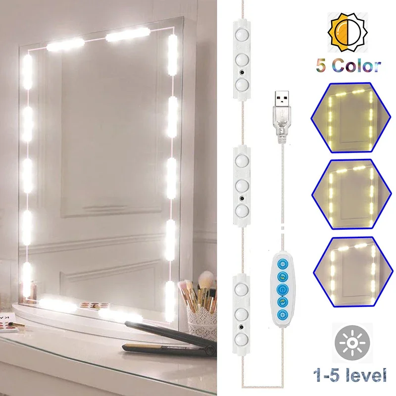 Listwa oświetleniowa LED do lustra do makijażu, 5V USB, lampka kosmetyczna, ochrona oczu, lampki biurkowe, wodoodporna, do oświetlenia łazienki