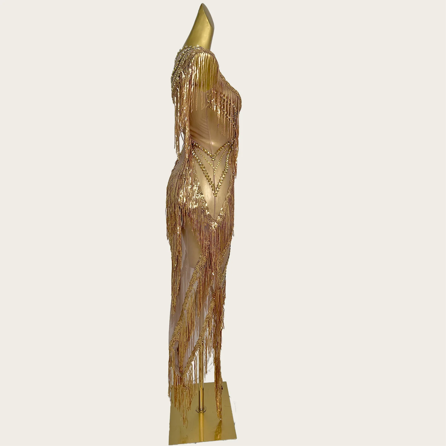 Vestidos largos de malla transparente con borlas y lentejuelas y cristales brillantes, vestido de noche elegante para mujer, traje de fiesta de cumpleaños, Shexian