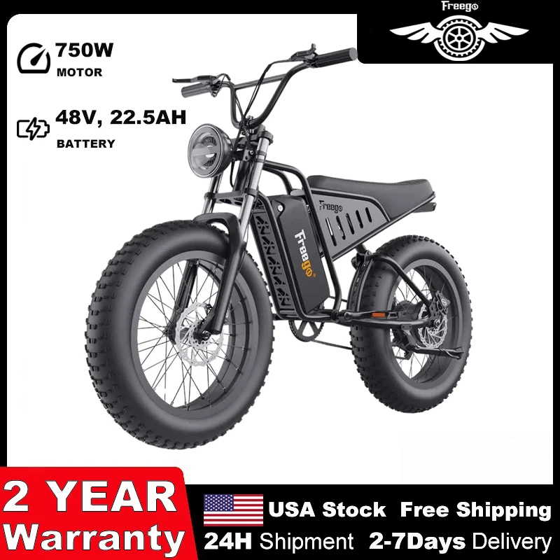 

Freego S1 Electric Motorcycle 1400W Motor 48V Battery 30MPH Electric Dirt Bike 26"x4.0 Fat Tire E bike UL 2849 2 Year Warranty