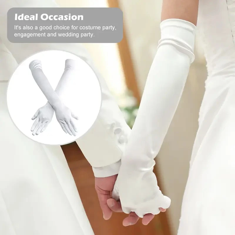 Long Elbow Satin Gloves Elegant Black White Silky Gloves 1920s Vintage Style Party Prom Wedding Decor Sleeves for Women 20.8inch