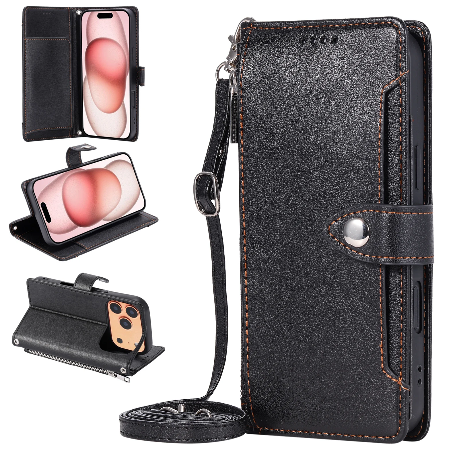 Crossbody 6 Cards Wallet Flip Case For Nokia 2.4 G60 G22 G21 G20 G11 G10 Lychee Wrist Lanyard Leather Zipper Pocket Phone Cover view 4