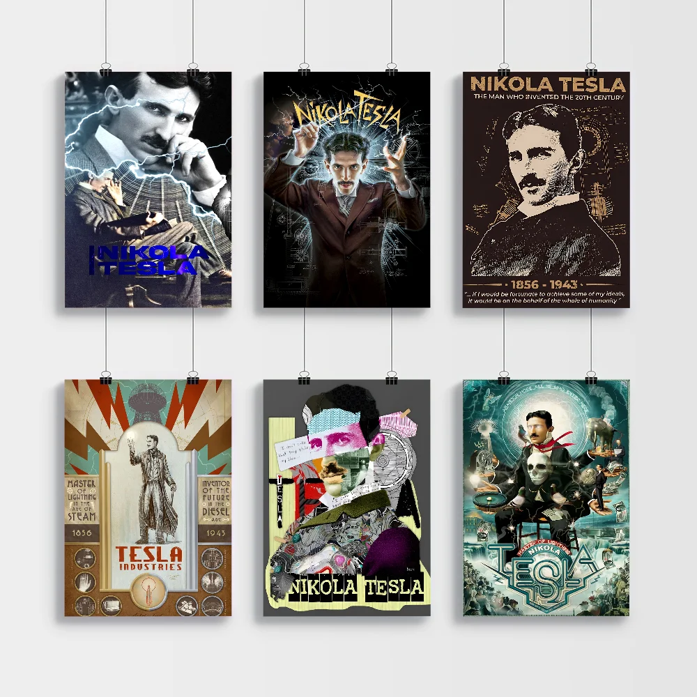 العلماء المشهورين نيكولا تيسلا ورق أبيض ملصق مقاوم للماء ورقة ملصق مقهى بار الفن الجمالي طلاء جدران