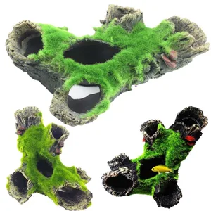 Trang trí nhựa cho thân cây hồ cá, đồ trang trí bể cá, những bức tượng trông tự nhiên để giấu tôm và cảnh quan cá 8 Trang trí bán hàng chính Aquario Betta - №5
