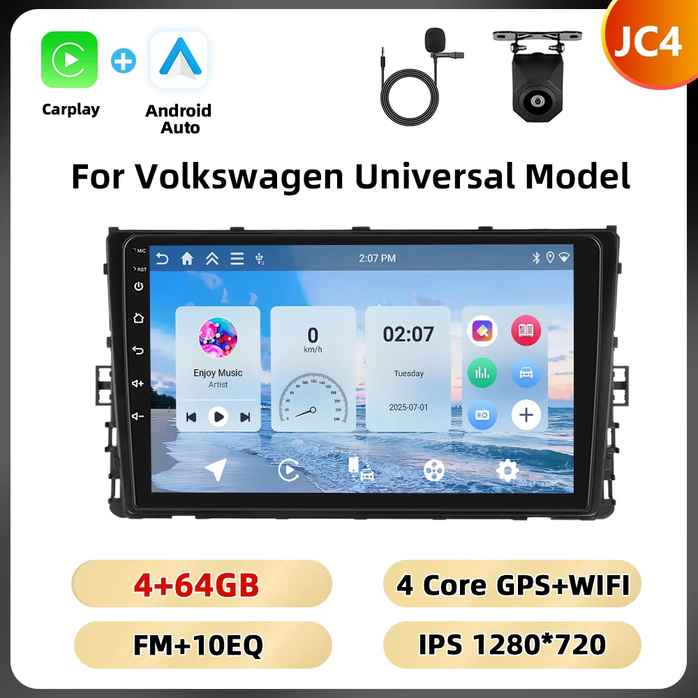 Podofo 9 '' Qualcomm Autoradio Voor Volkswagen Lavida Plus 2023/Polo 2017-2021/Transporter 2015-2019 Carplay Android Auto WIFI 4G