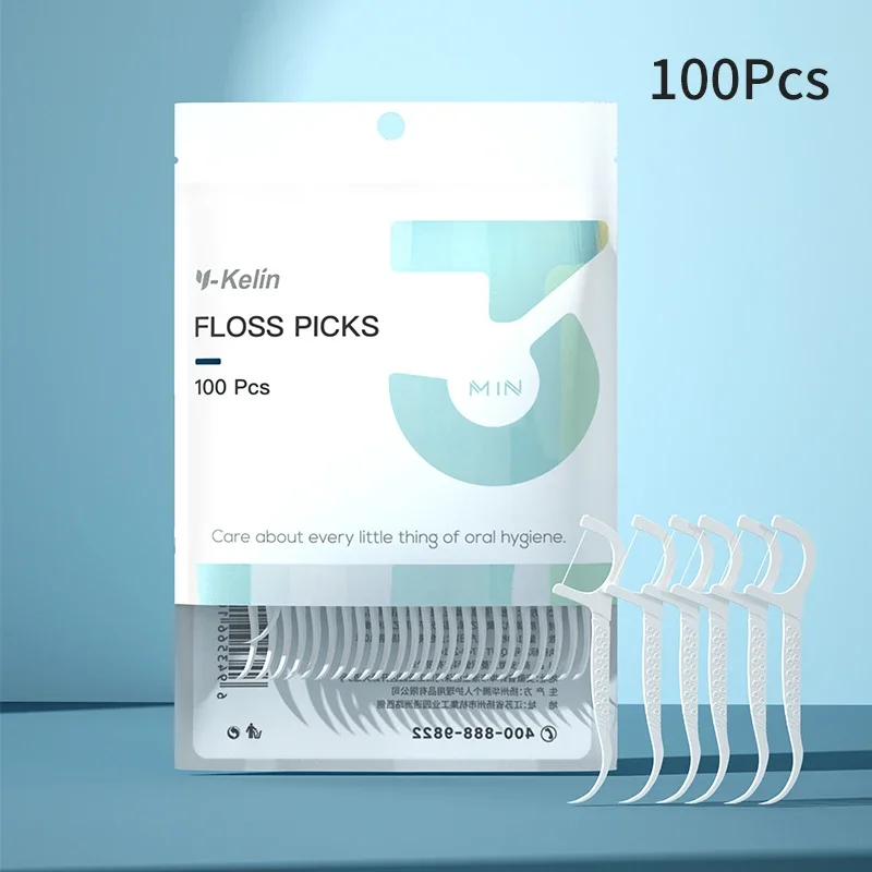 Y-Kelin 100Pcs Disposable Dental FlossCleaning Tooth Stick 7.5cm Floss Pick Interdental Brush  Flosser for  Oral Cleaning