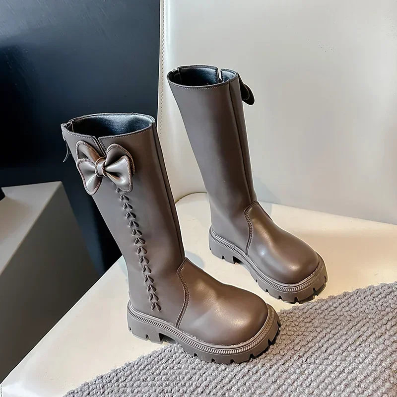 Botas de invierno para niñas, aspecto elegante, botas de tubo largo, versátiles, de terciopelo, hasta la rodilla, para invierno, 2024