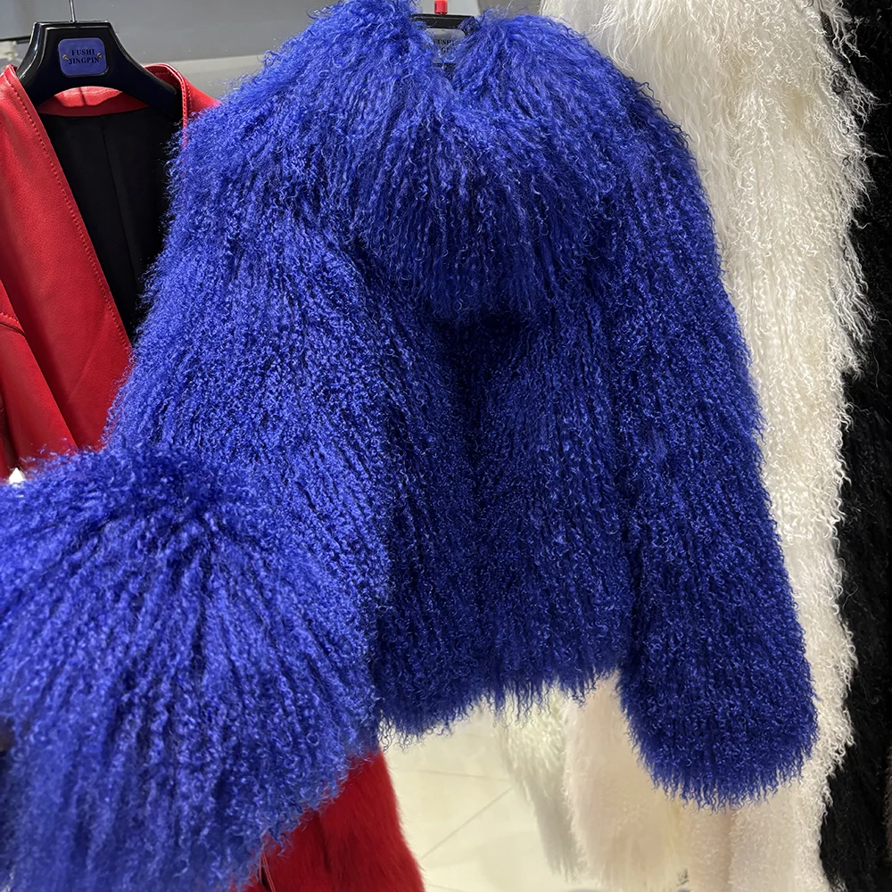 YOLOAgain High Collar Real Mongolia Sheep Fur Jacket For Women 2025 Winter Coats Outerwear