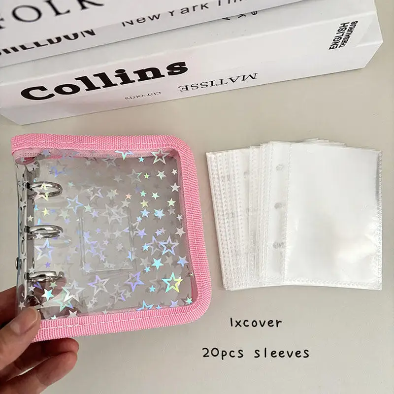Mini 3-hole PVC Loose Leaf Notebook With Zipper and Edging Hand Account Book Photo Album Guka idol Small Card Star Storage Book