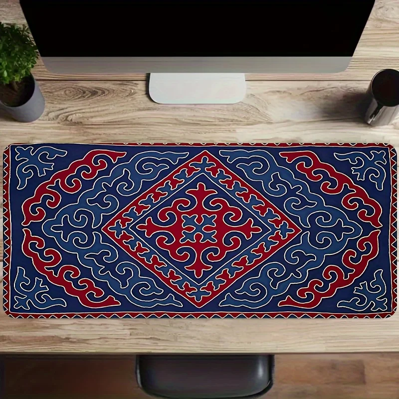 Rubber Mouse Pad with Exotic Geometric Bohemian Pattern  Base, Rectangular Desk Pad for PC and Gaming - Office and Home Desktop