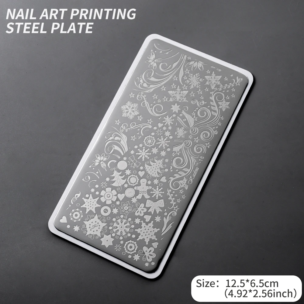 12x6cm 크리스마스 스테인레스 스틸 네일 아트 템플릿 1PC 크리스마스 트리, 산타 클로스, 벨 네일 스탬프 플레이트 DIY 크리스마스 네일 도구