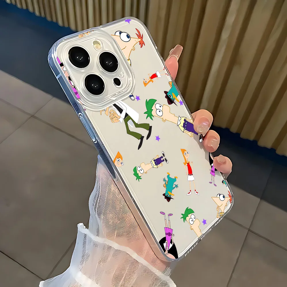 Cartoon P-Phineas and Ferbs Phone Case For iPhone 17 16 16e 15 14 13 12 11 Mini Pro Max X XR XSMax 7 8 Air Plus Transparent