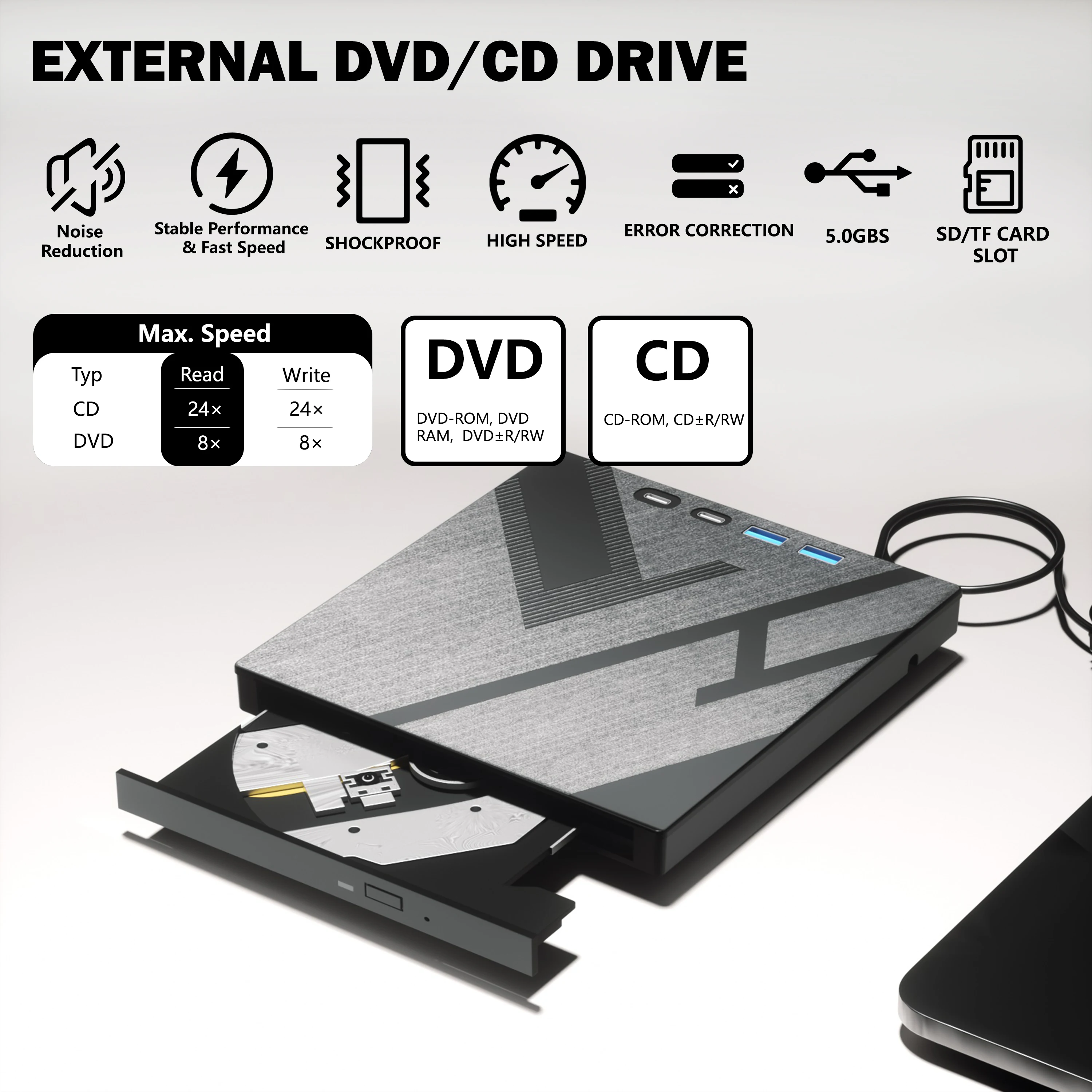 Portable laptop with a capacity of 2MB supports burning cd writer burners optical drive External DVD player Card Reader Drive