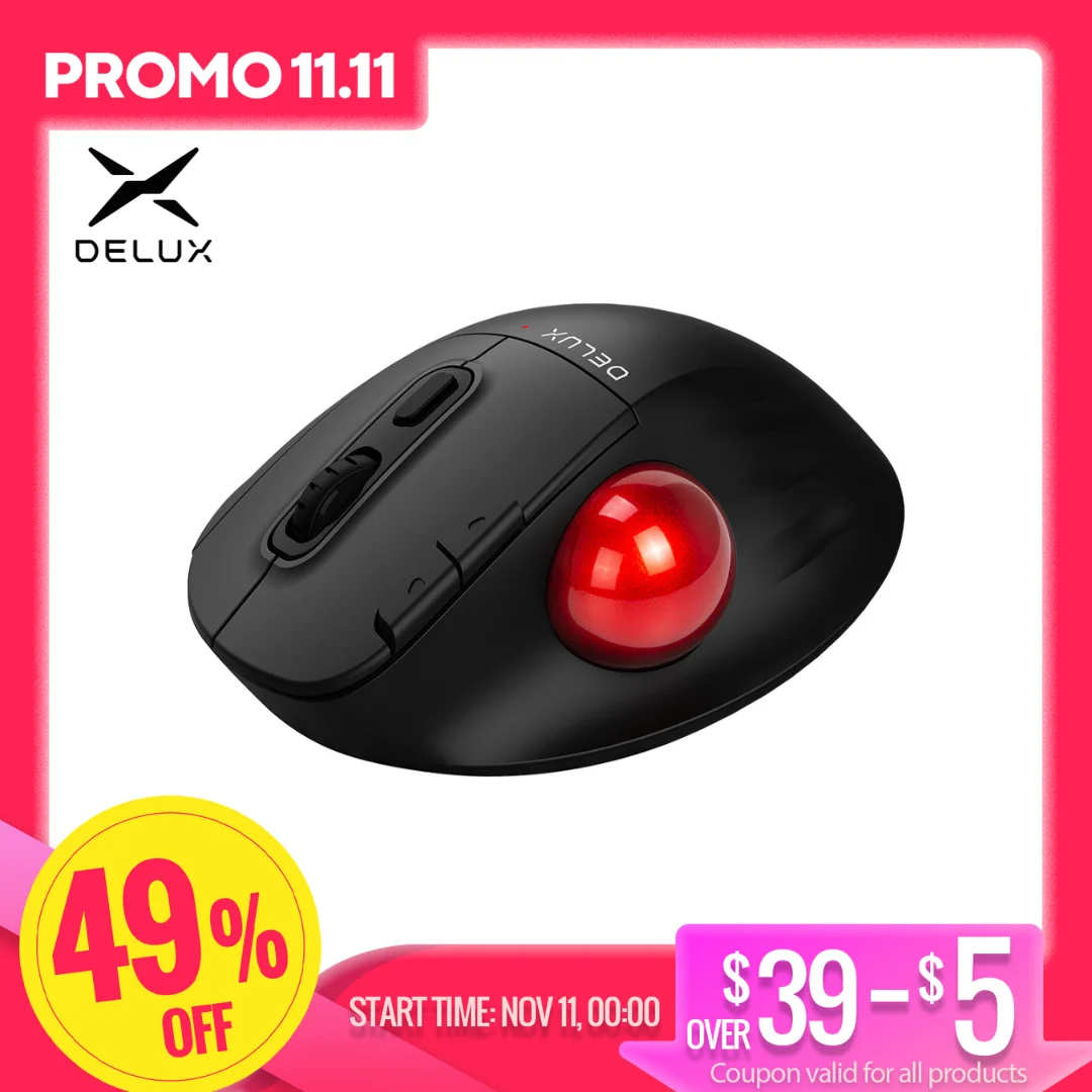 DELUX MT1 Ergonomics Wireless Bluetooth Trackball Mouse 2400 DPI 6 Programmable Buttons Thumb Control Mice For Laptop Tablet PC