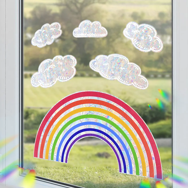 Image of Rainbow Cloud Fensteraufkleber, elektrostatisches Glas, Sonnenfänger, Aufkleber für Zuhause, Kinder, Schlafzimmer, Dekoration, Kinderzimmer, Babyzimmer, DIY-Dekoration