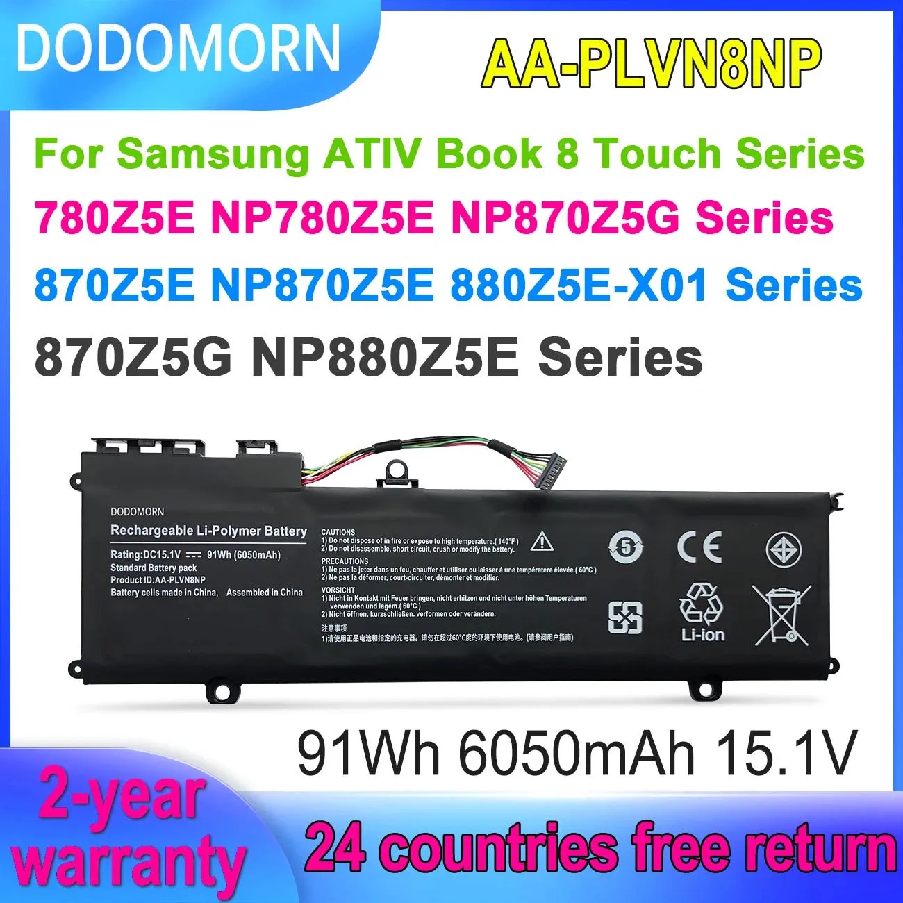 

DODOMORN AA-PLVN8NP Laptop Battery For Samsung ATIV Book 8 Touch 780Z5E N780Z5E N780Z5G 870Z5E NP870Z5E 870Z5G 880Z5E 15.1V 91Wh