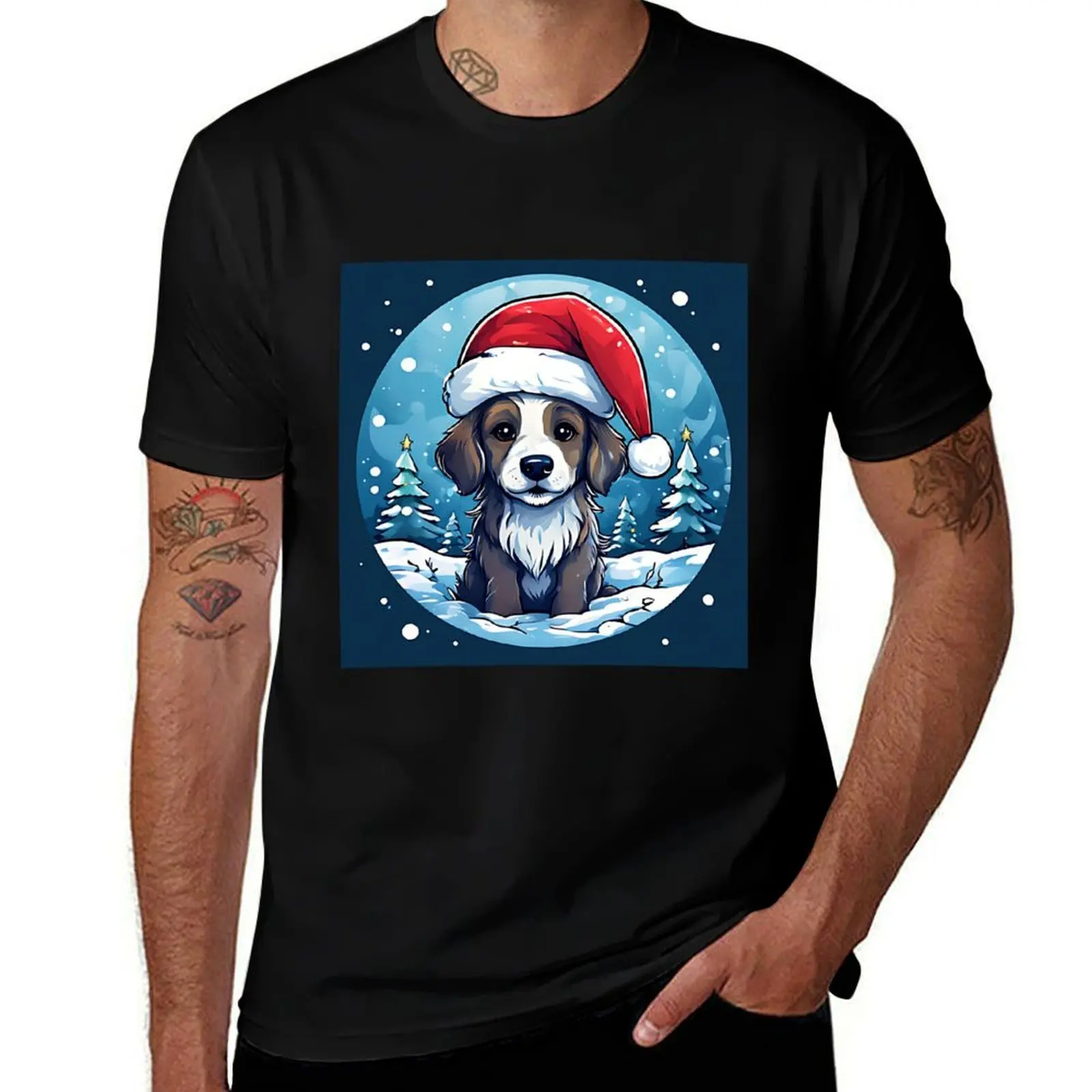 

Dog In Christmas T-Shirt blue lock oversized topping Funny t-shirts mens funny t shirts