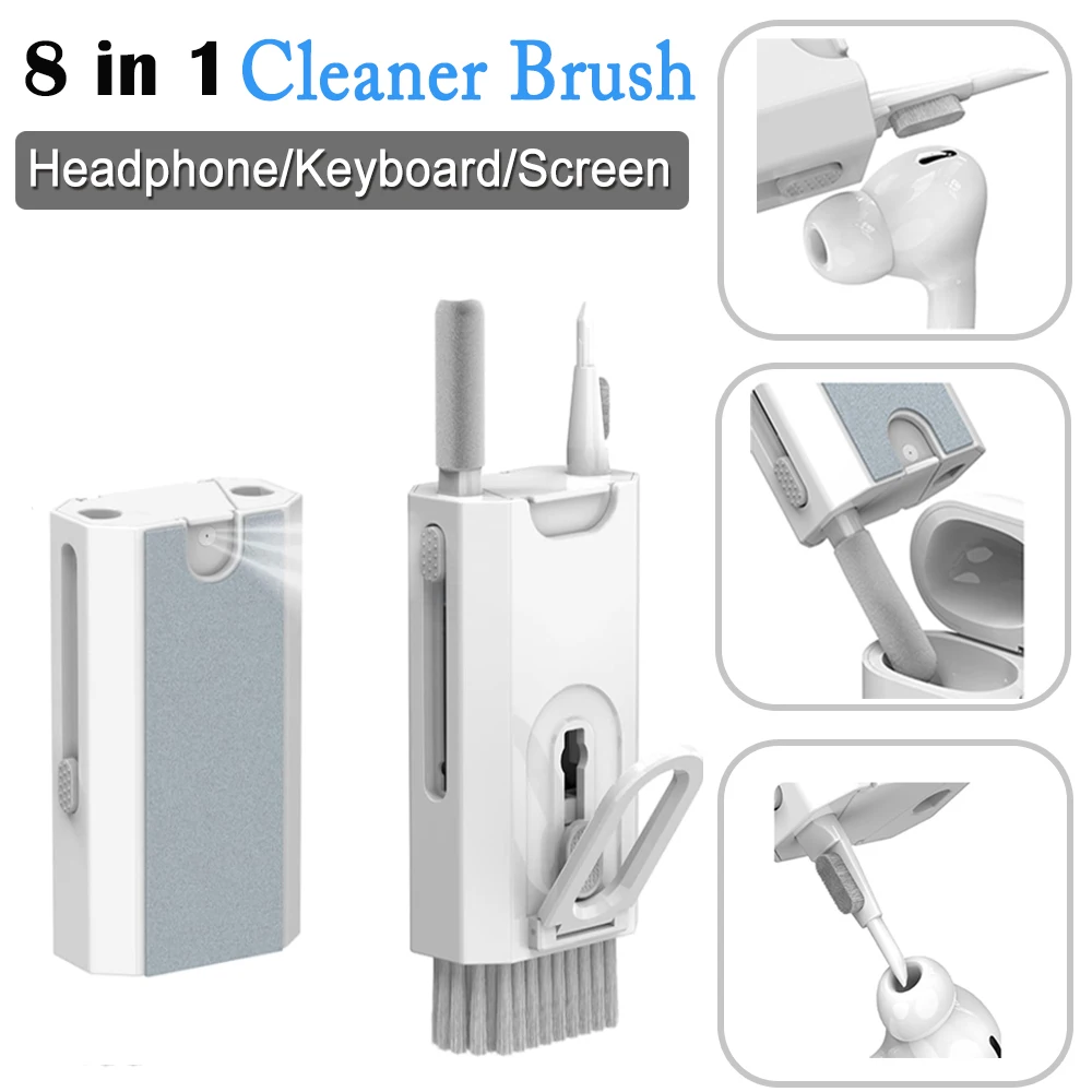 8 in 1 Cleaner Kit with Spray Upgrade Multifunctional Electronics Cleaning Kit Keyboard Cleaner Kit Airpod Pro Cleaning Brush