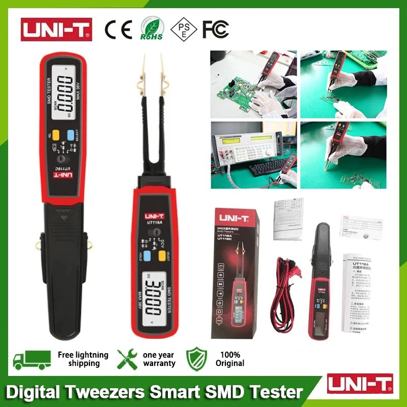 UNI-T UT116A UT116C Digital Tweezers Smart SMD Tester Electrical Multimeter Resistance Capacitance Continuity Diode Test Meter