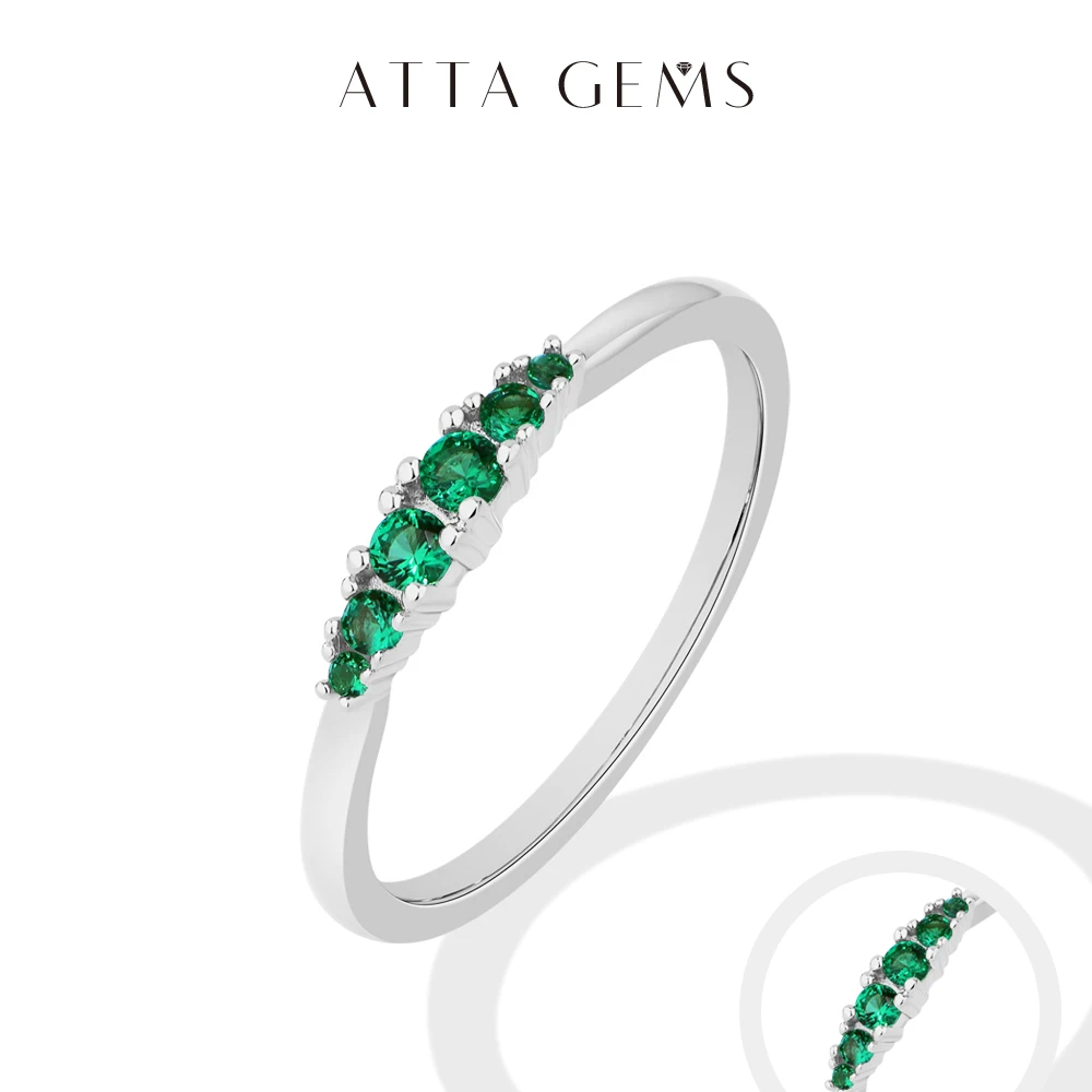 ATTAGEMS S925 Silver Ruby Women Ring Sapphire Men's Ring Minimalist Graduated Emerald Stackable Band May Birthstone Jewelry Gift