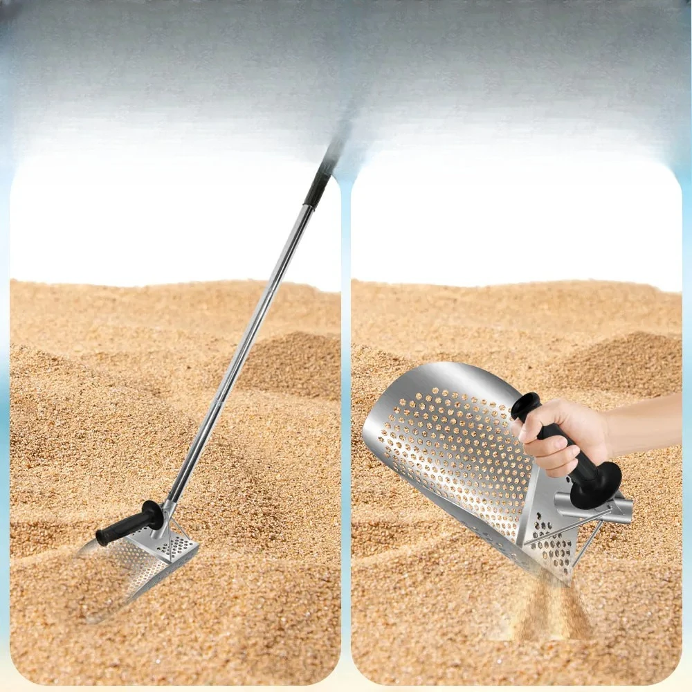 Extended iron sand shovel, heavy-duty long beach shovel, stainless steel metal detector, spoon, long handle, beach treasure hunt