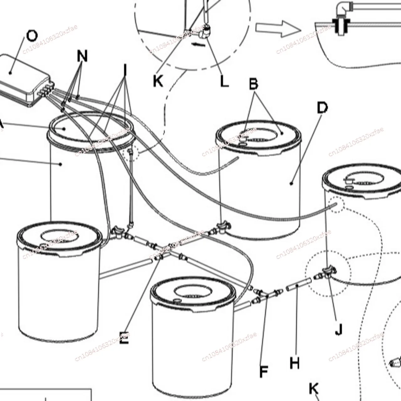 1 + 4 1 + 6 drum DWC soilless cultivation planting system + drip irrigation configuration plan