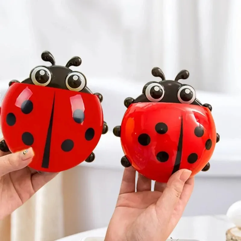 2pcs Toothbrush Holder Cute Ladybug Shape Suction Cup Creative Toothbrush Rack Bathroom No-punching Storage Shelf