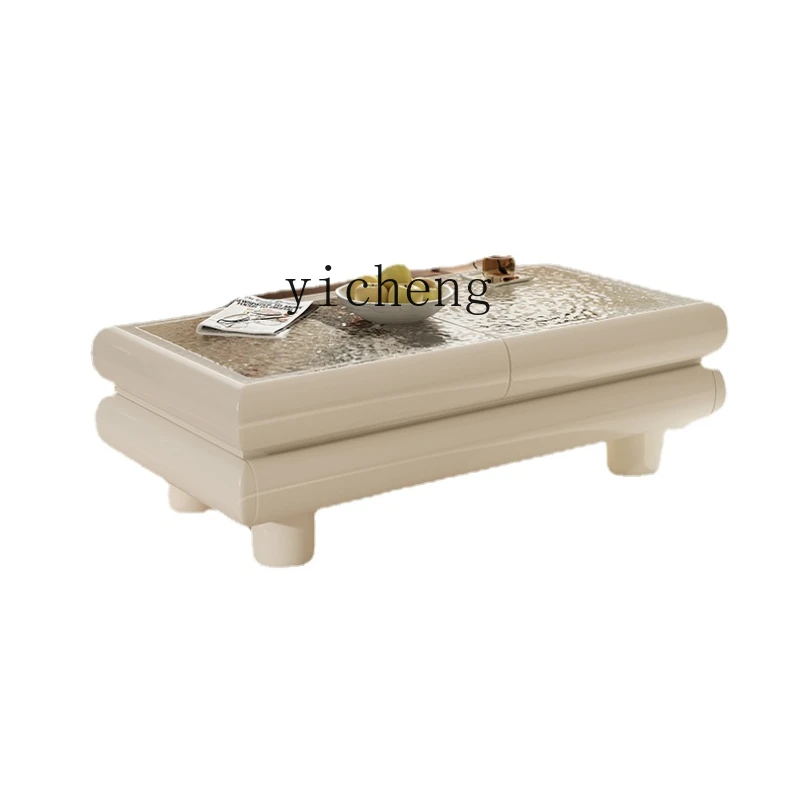 

Zk Cream Wind Retractable Coffee Table Living Room Creative Storage Rectangular Tempered Glass Multifunctional Tea Table